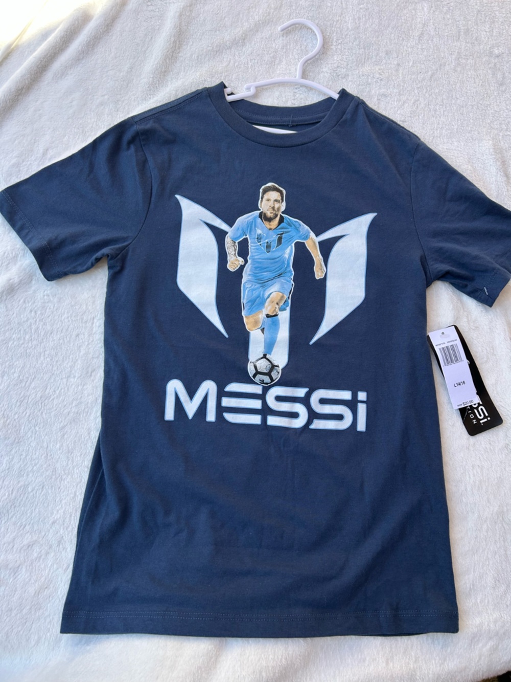 Messi Navy Graphic Messi Soccer Tee with Light Blue Print